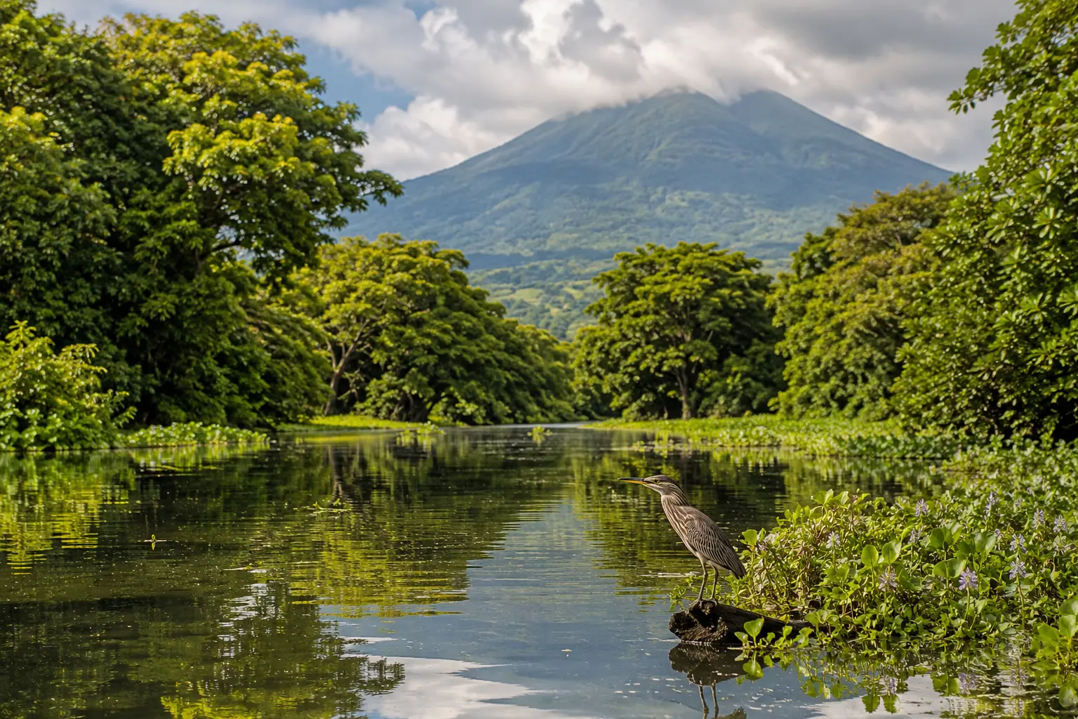 Boat route through the Isletas with Mombacho during a Nicaragua day trip from Guanacaste