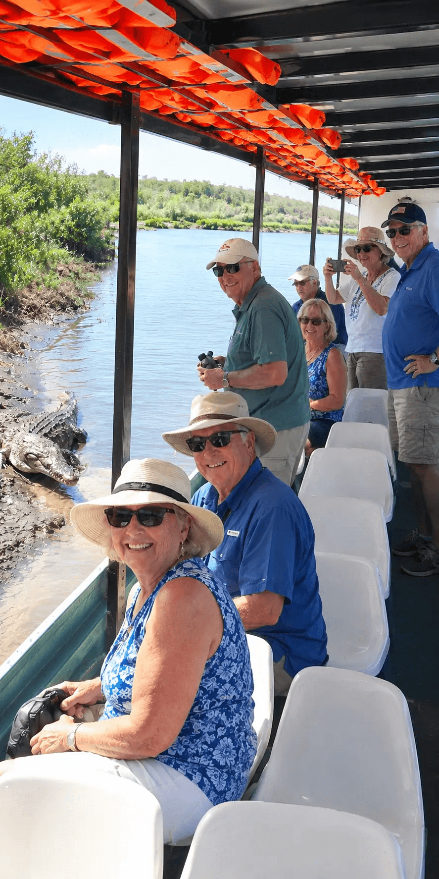 Senior Tourists Riverboat Alligator Wildlife Tour